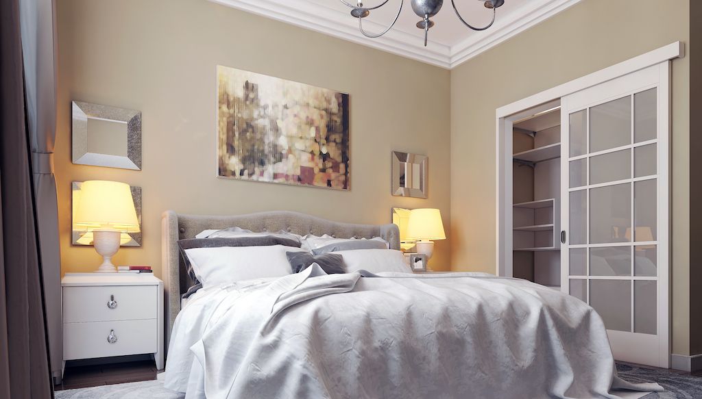 neutral bedroom with beige or tan walls