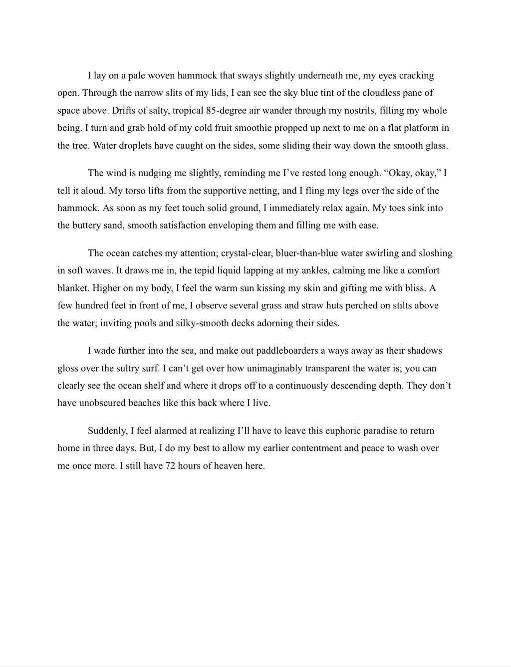 Sensory-immersive fiction writing sample.