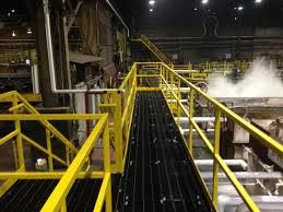 Industrial safety yellow catwalks and safety lines
