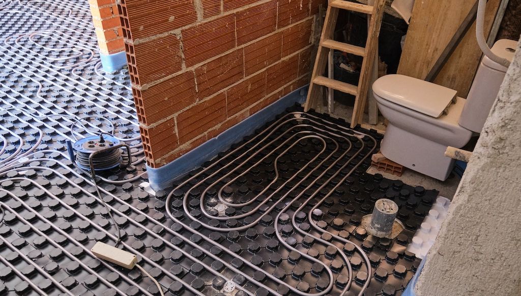 radiant heating installation in bathroom