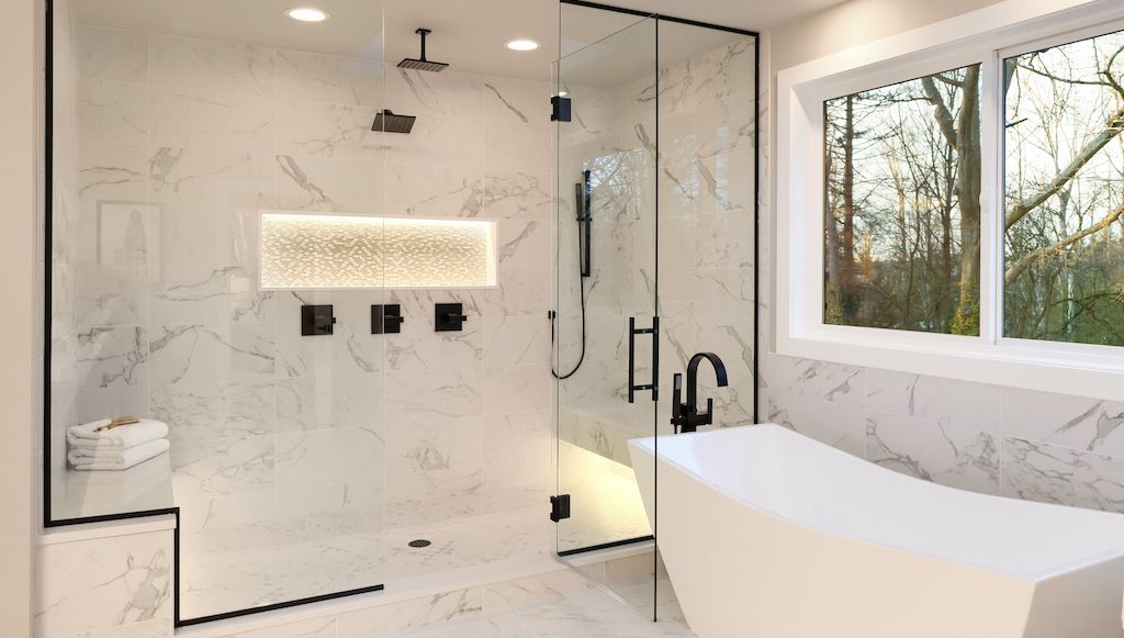 marble walk-in shower