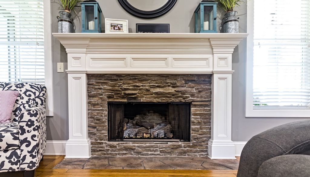 charming fireplace with brick