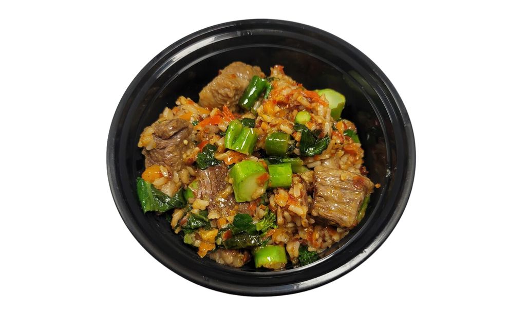 Brown rice, chinese broccoli & beef