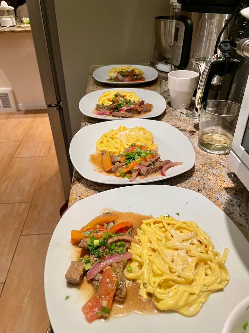 Pasta a La Huancaina w/Lomo Saltado