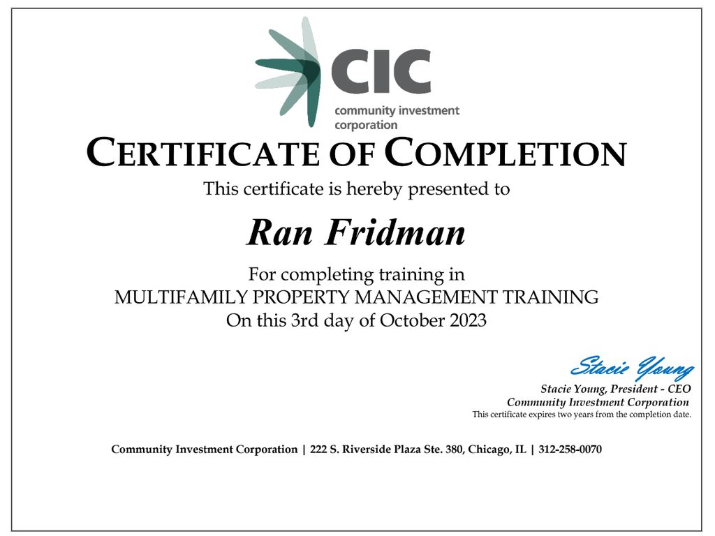 Ran Fridman CIC  Multifamily Property Management C