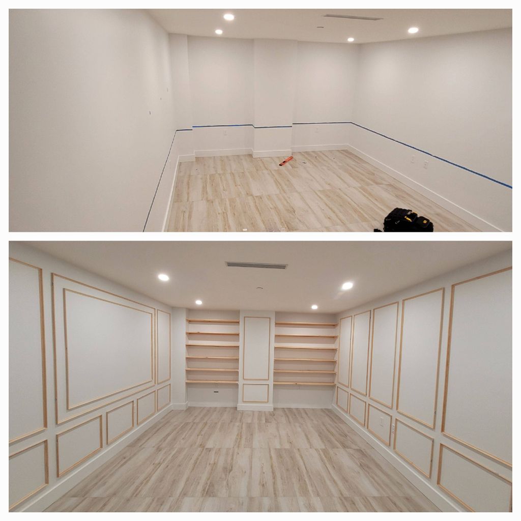 Custom shelving and trim before and after