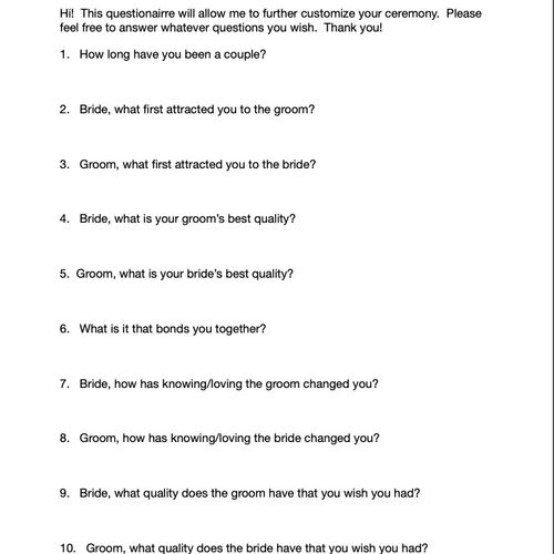 Couple's Questionnaire