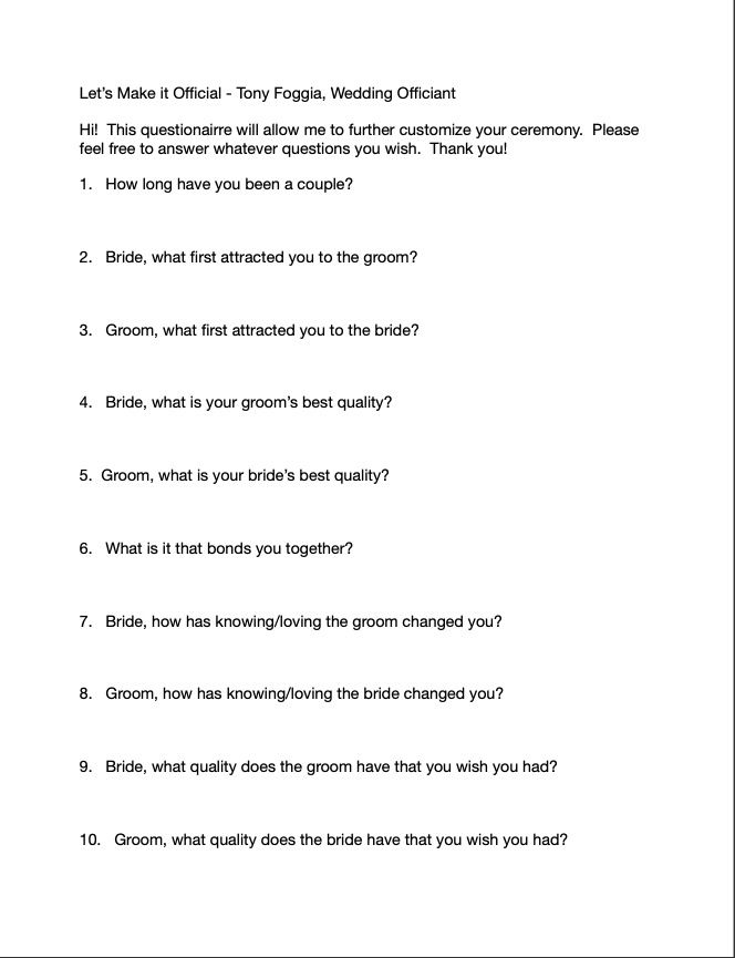 Couple's Questionnaire