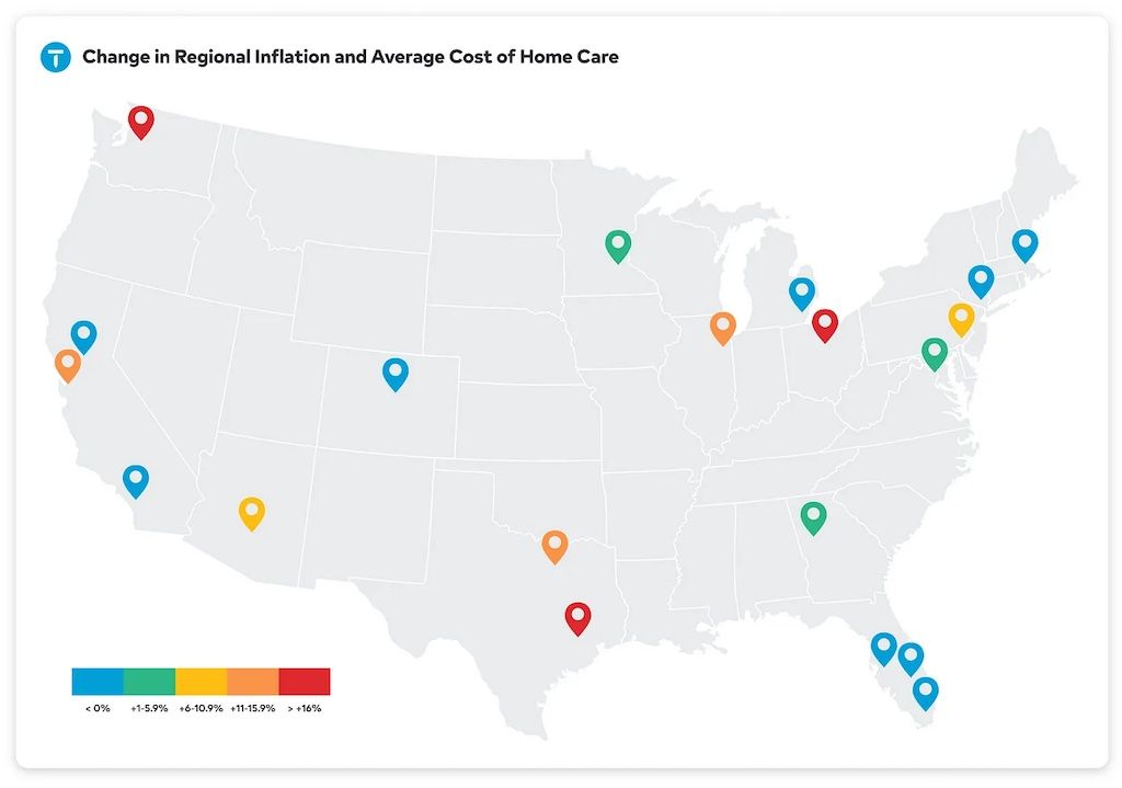 US map showing change in regional inflation and annual cost of maintenance
