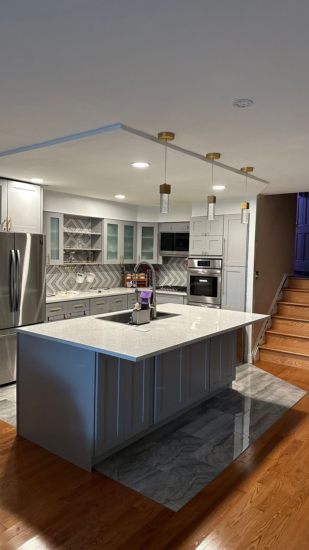 New kitchen island, floor tile, electrical and plu