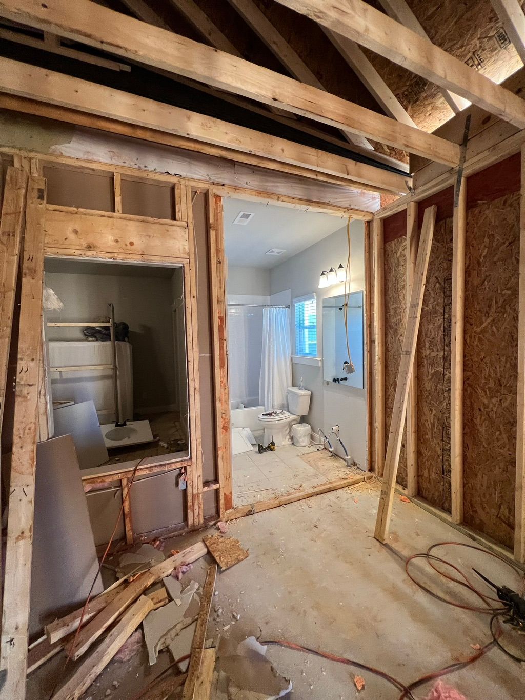 Framing for house extension in process