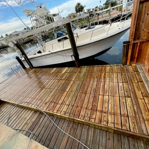 Boat dock cleaned for staining 