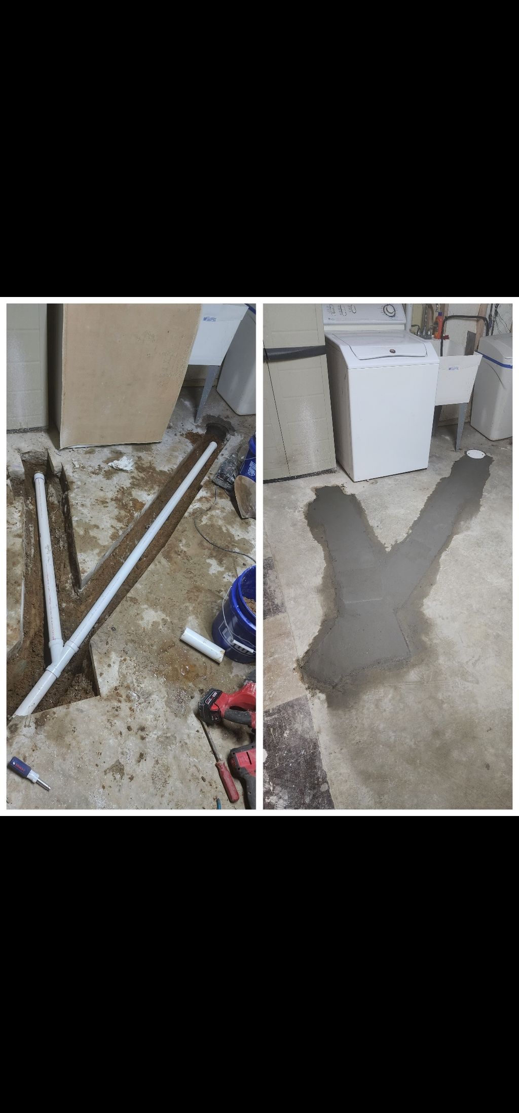 cast iron sanitary replacement and floor patchinv