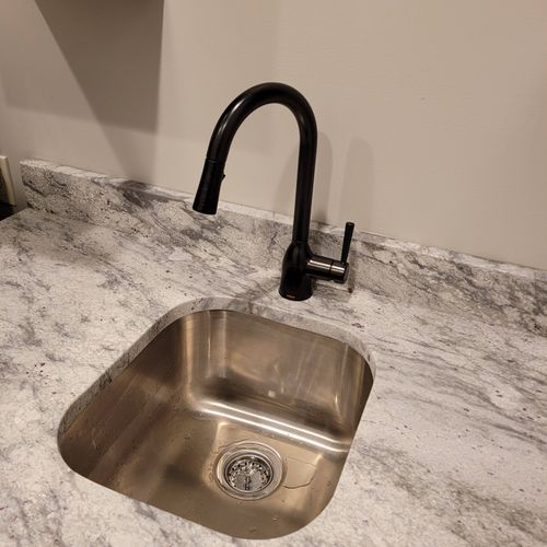 Bar sink on granite with oil rubbed bronze faucet