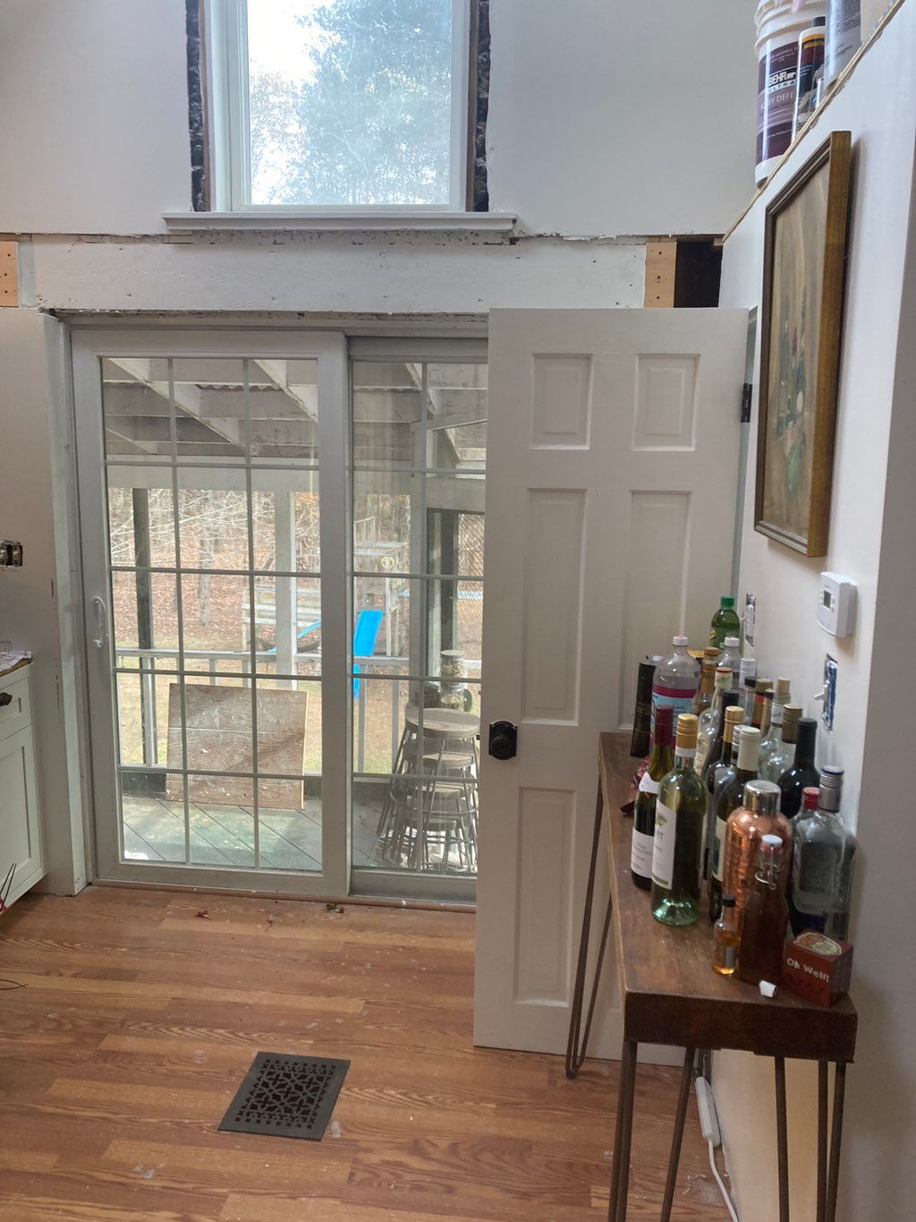 Before installing shelf and curtains 