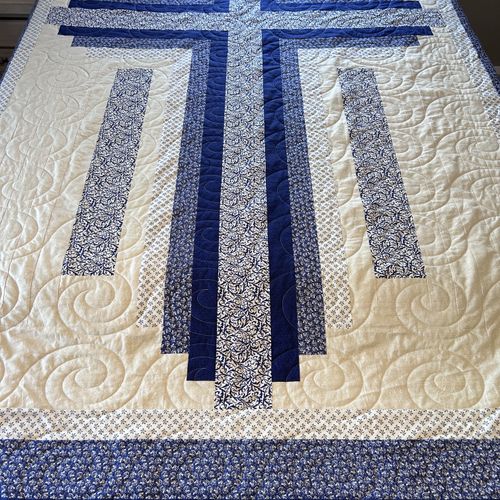 Farm Cross Queen Size quilt pieced and quilted wit