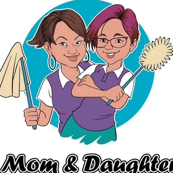 Mom and daughter cleaning