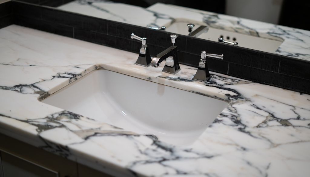 quartz sink counter in bathroom