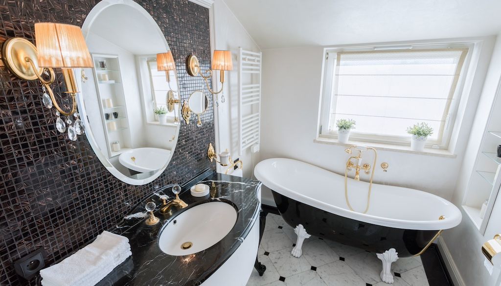 black and white vintage bathroom remodel design