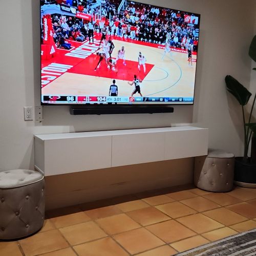 TV, sound bar and floating stand wall mounting 
