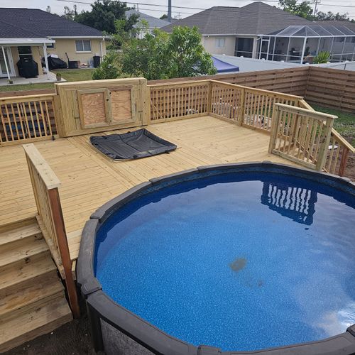Pool, hot tub, tv cabinet and deck combo