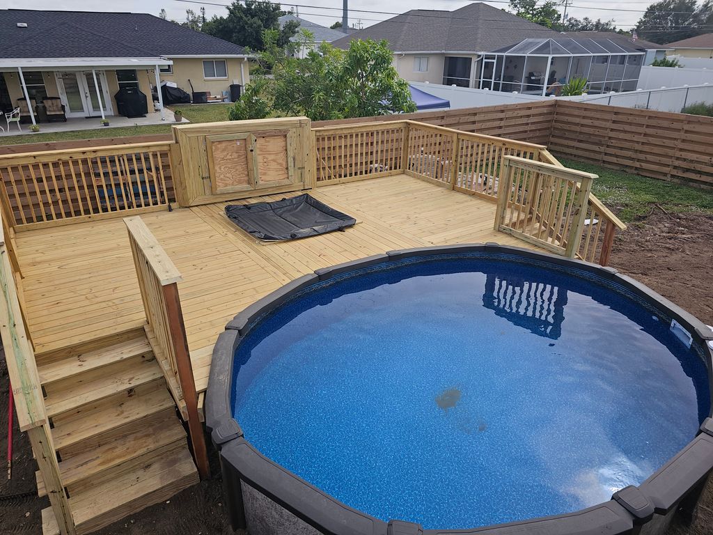 Pool, hot tub, tv cabinet and deck combo