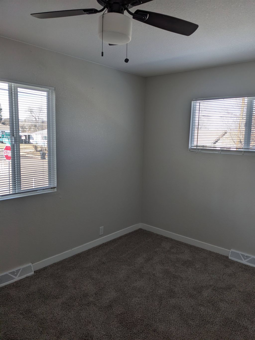 painted, installed carpet and ceiling fan, hung bl