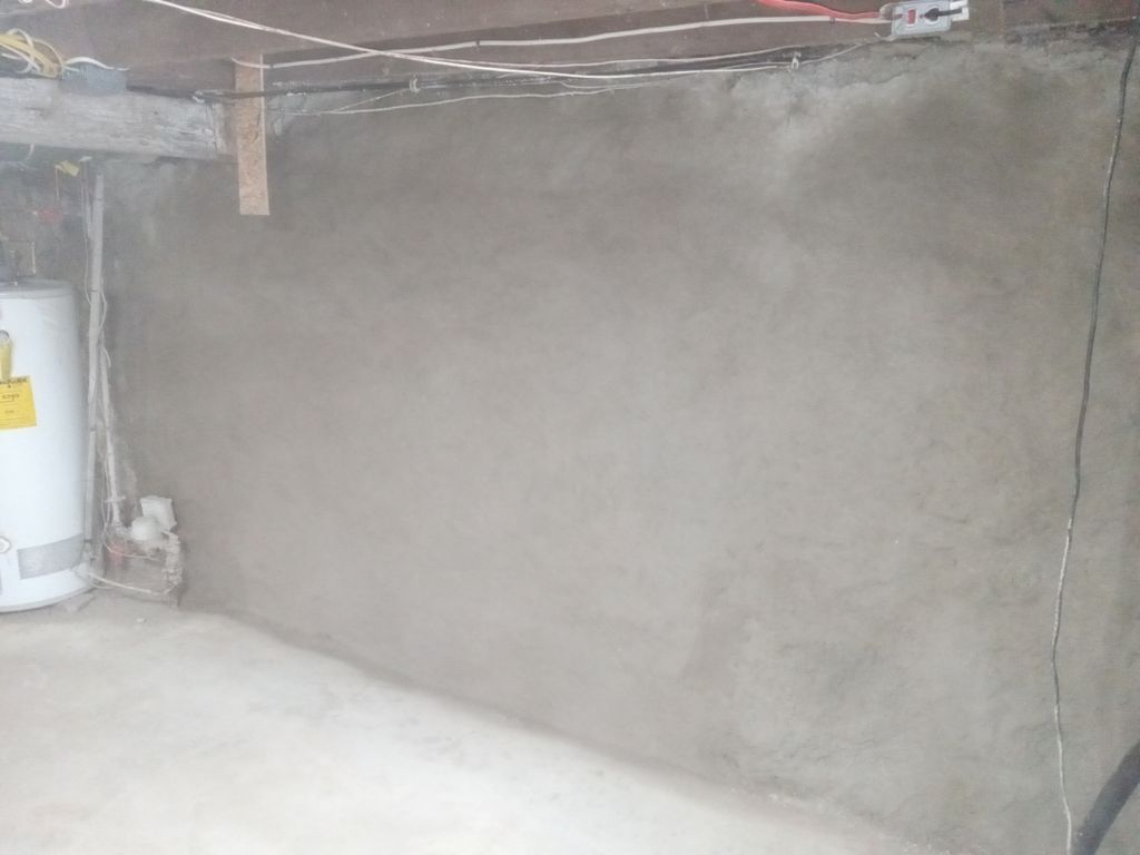 Basement wall skim/spray coat 