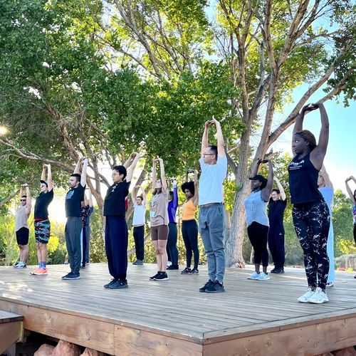 Outside stretching and yoga session. 