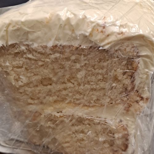 Customer's self-wrapped to go piece of cake merely