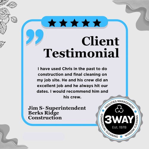 Client testimonial for post construction cleaning 