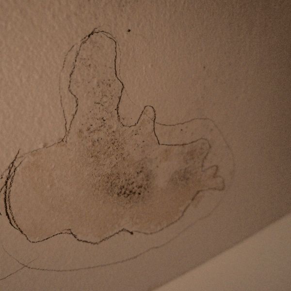 Pencil drawing around water damage