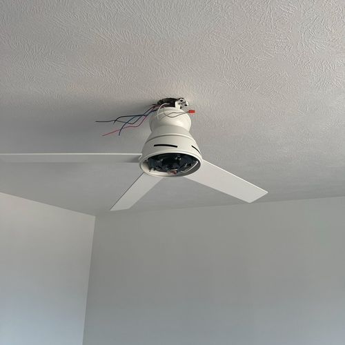Hung new construction ceiling fan. Power to light 