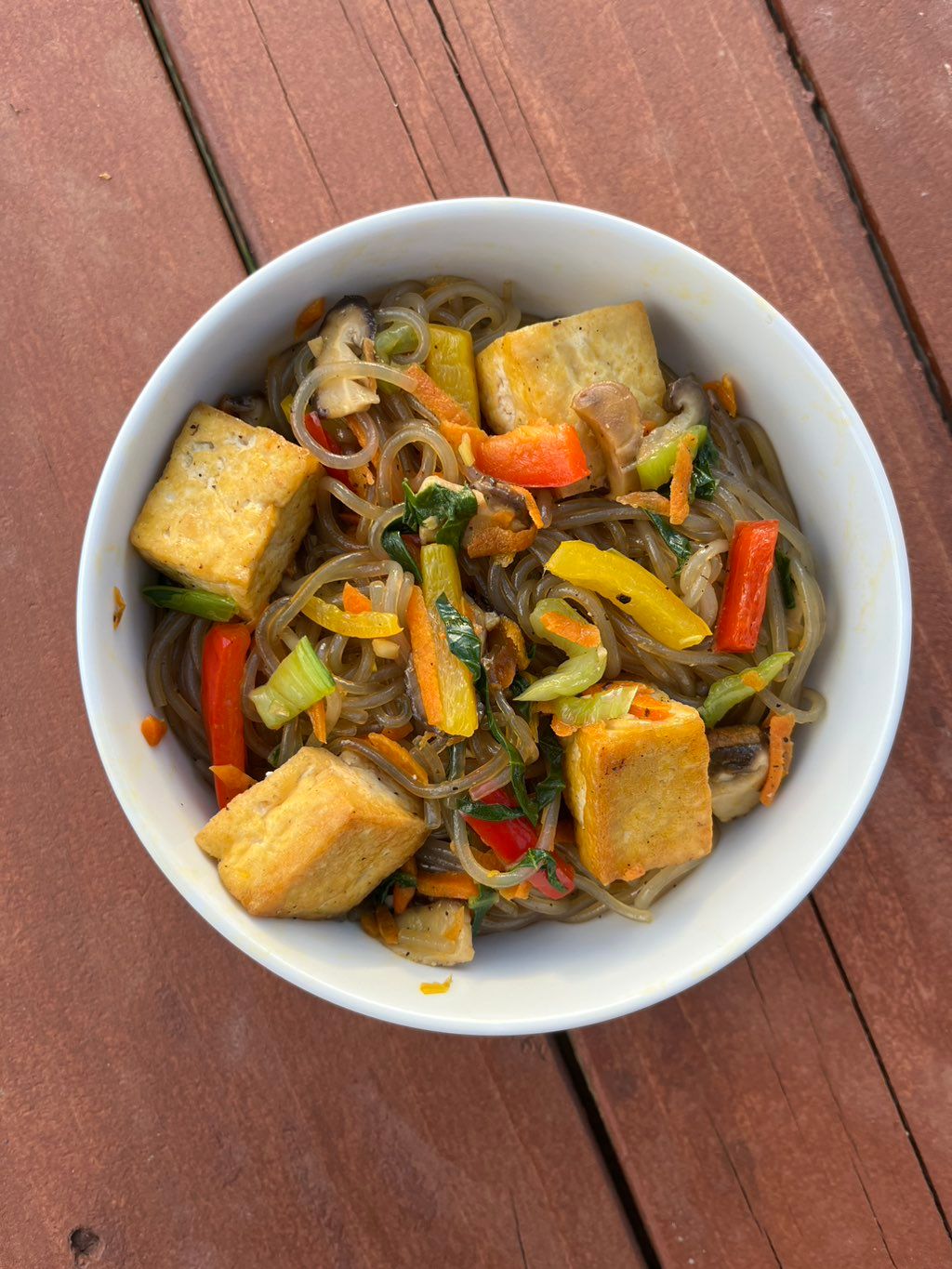 My jap chae (Korean noodles) with tofu was a food 