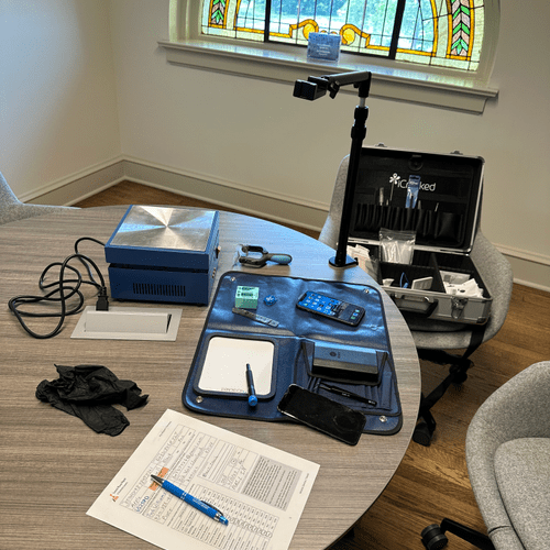 An on-site setup in a conference room.