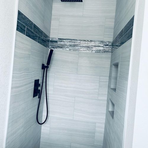 new style walk-in shower install(tile, handle and 