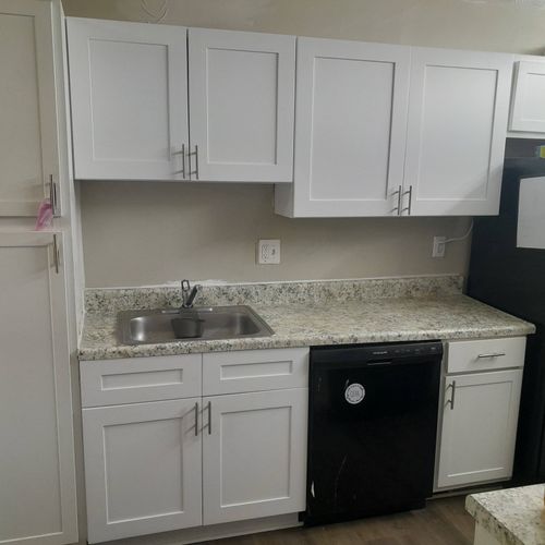 install cabinets Nandad reinstalled countertop 