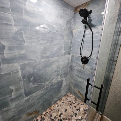 large format tile walk in shower