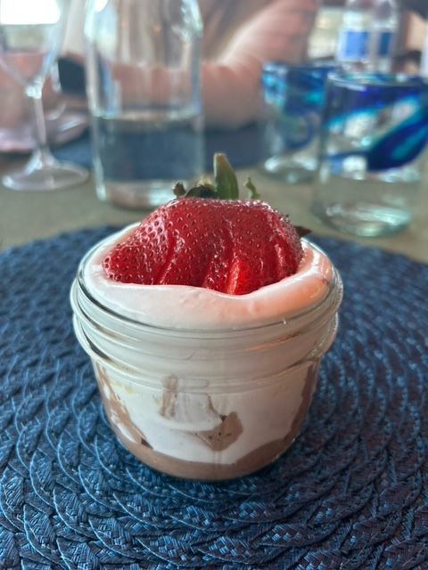 Chocolate mousse with chantilly cream and strawber