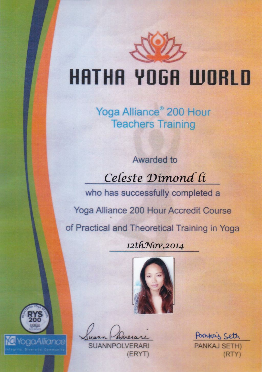 YTT 200-Hour Certificate 2014, Rishikesh India