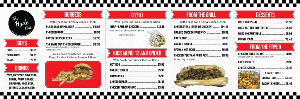 The Hyde Out Mobile Diner Menu