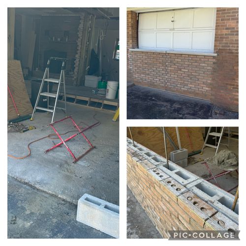 Garage door before and after wall built for window