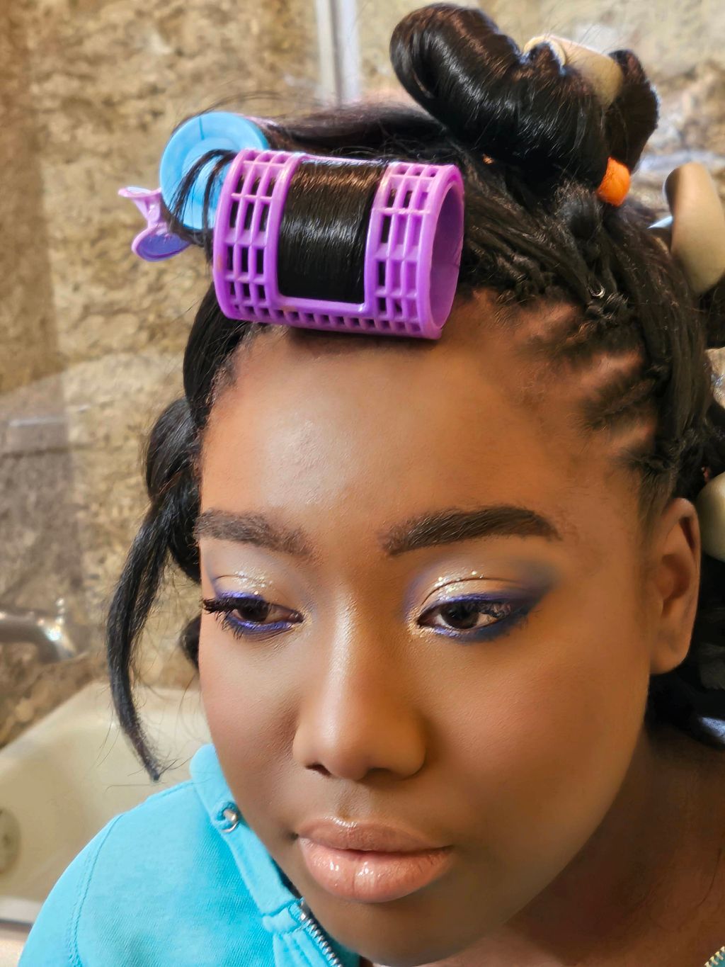 client ready for prom. we met in the middle with w