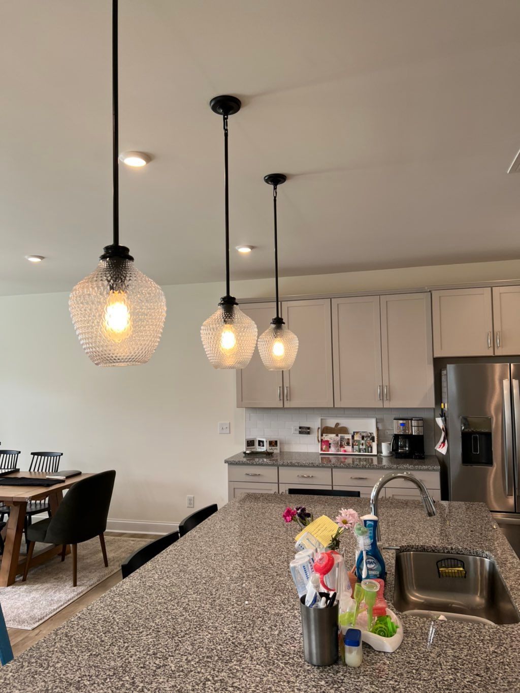 New pendant light installation over kitchen island