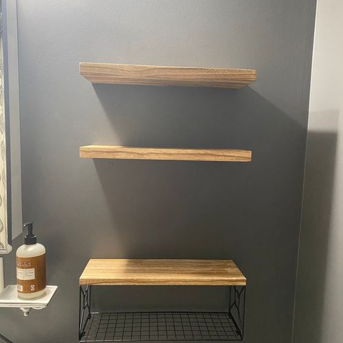 Bathroom shelving install for more storage space