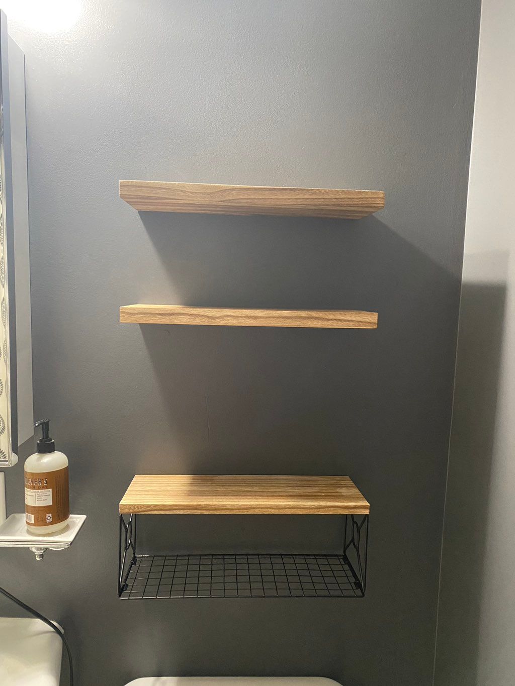 Bathroom shelving install for more storage space