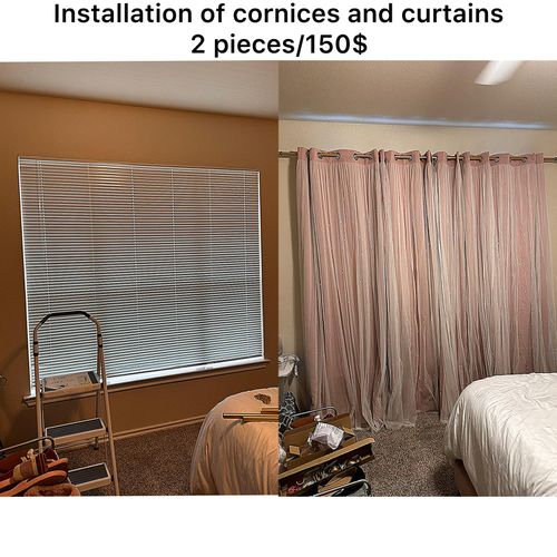 Instillation of cornices and curtains 2pieces/150$