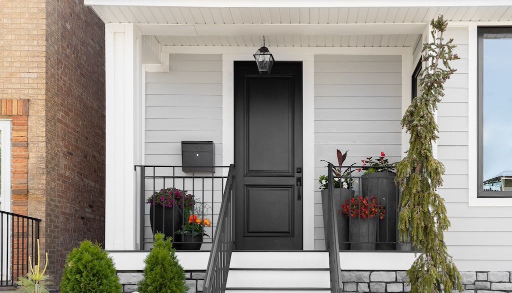 curb appeal ideas on a budget: front porch with black door