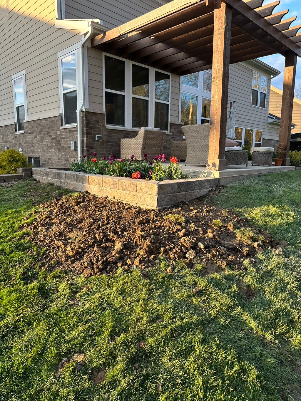 Retaining wall built for flower bed
