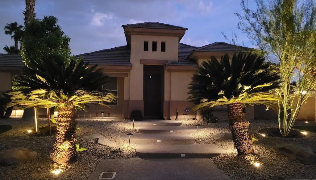 landscape lighting in desert front yard